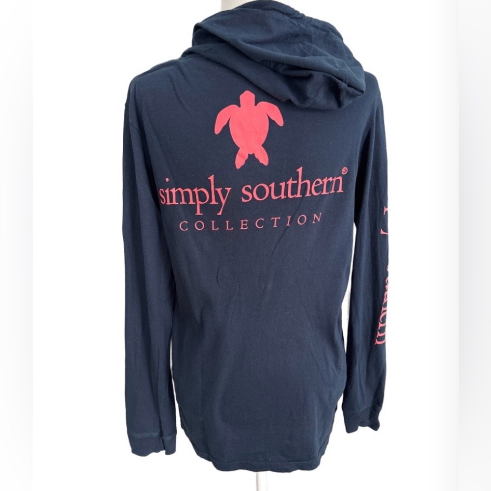 Simply Southern Long Sleeve Cotton Turtle Preppy Blue Hoodie Tee Size S
